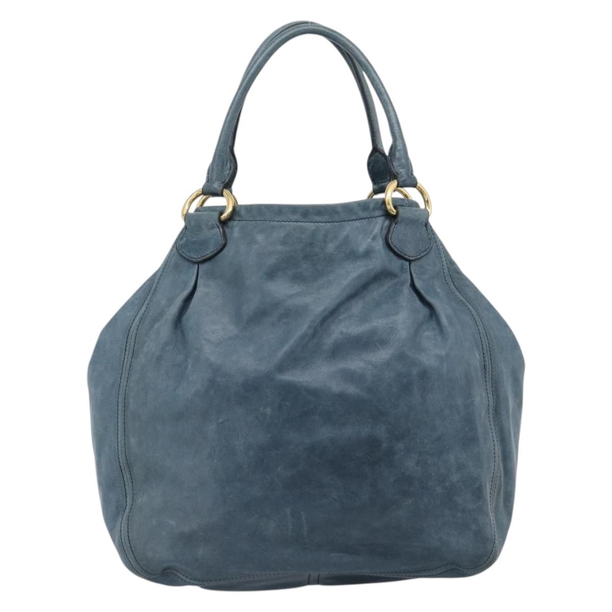 Miu Miu Hand Bag Leather Navy Gold Auth 183676A