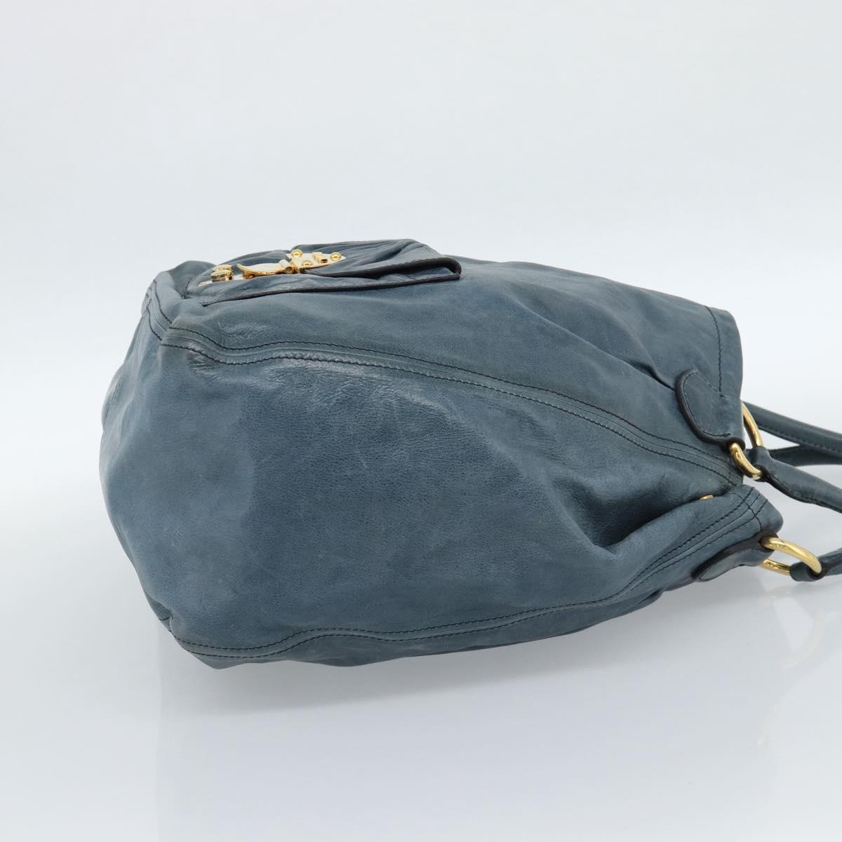 Miu Miu Hand Bag Leather Navy Gold Auth 183676A