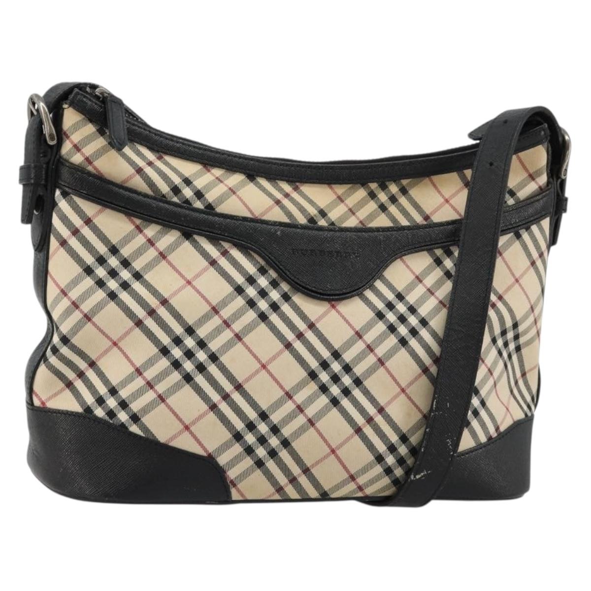 BURBERRY Nova Check Shoulder Bag Canvas Beige Silver Auth 183677