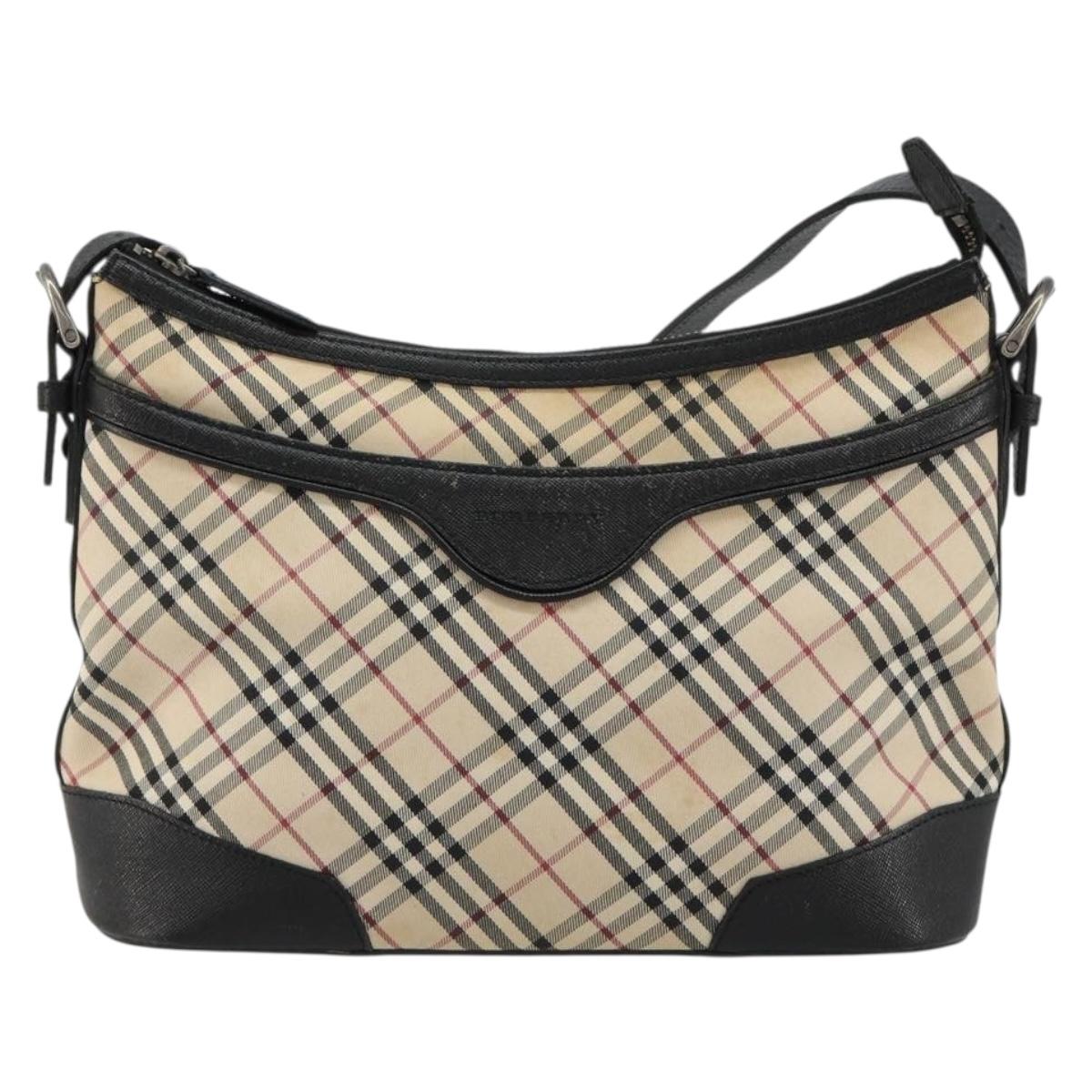 BURBERRY Nova Check Shoulder Bag Canvas Beige Silver Auth 183677