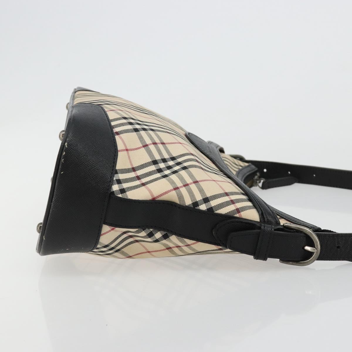 BURBERRY Nova Check Shoulder Bag Canvas Beige Silver Auth 183677