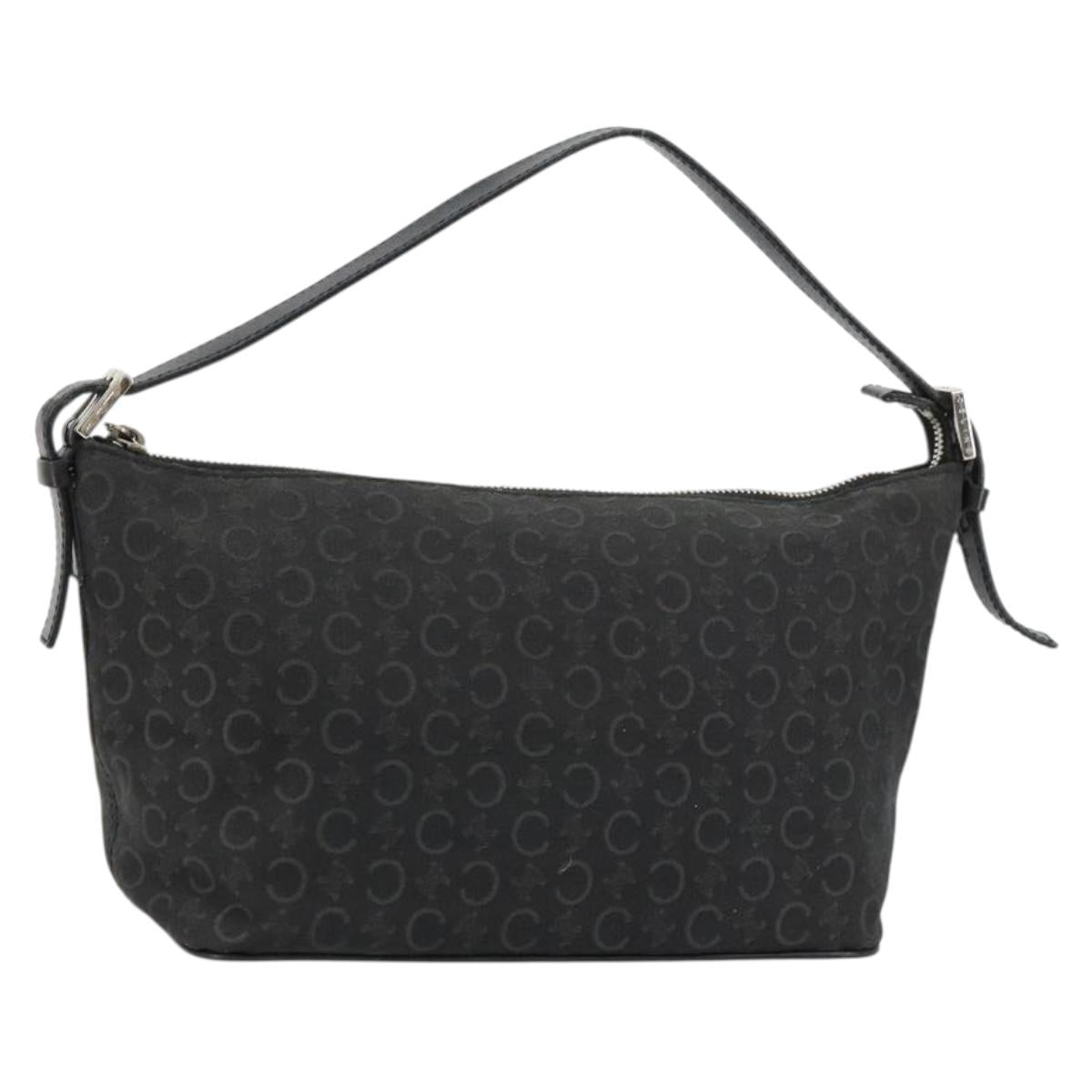 CELINE C Macadam Canvas Shoulder Bag Black Silver Auth 183678A
