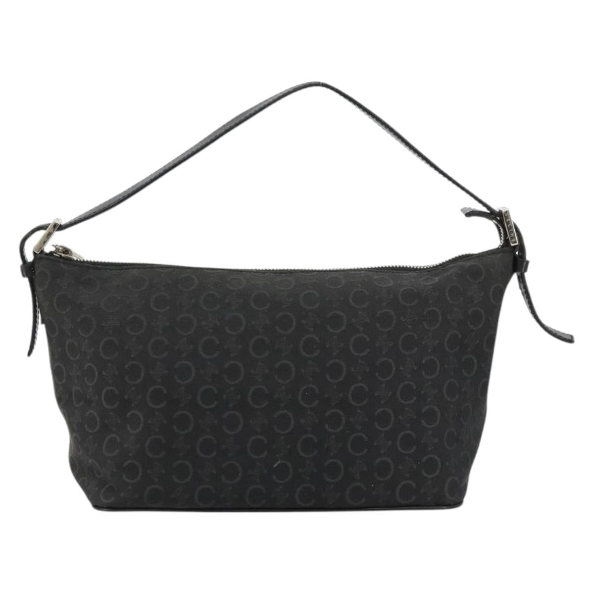 CELINE C Macadam Canvas Shoulder Bag Black Silver Auth 183678A