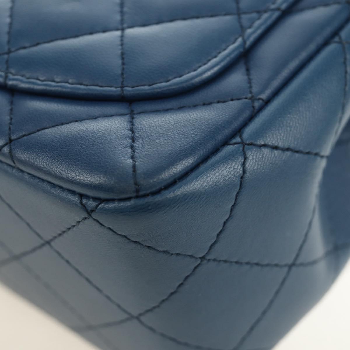 CHANEL Chain Mini Matelasse 16 Shoulder Bag Lamb Skin Blue Gold CC Auth 183683M