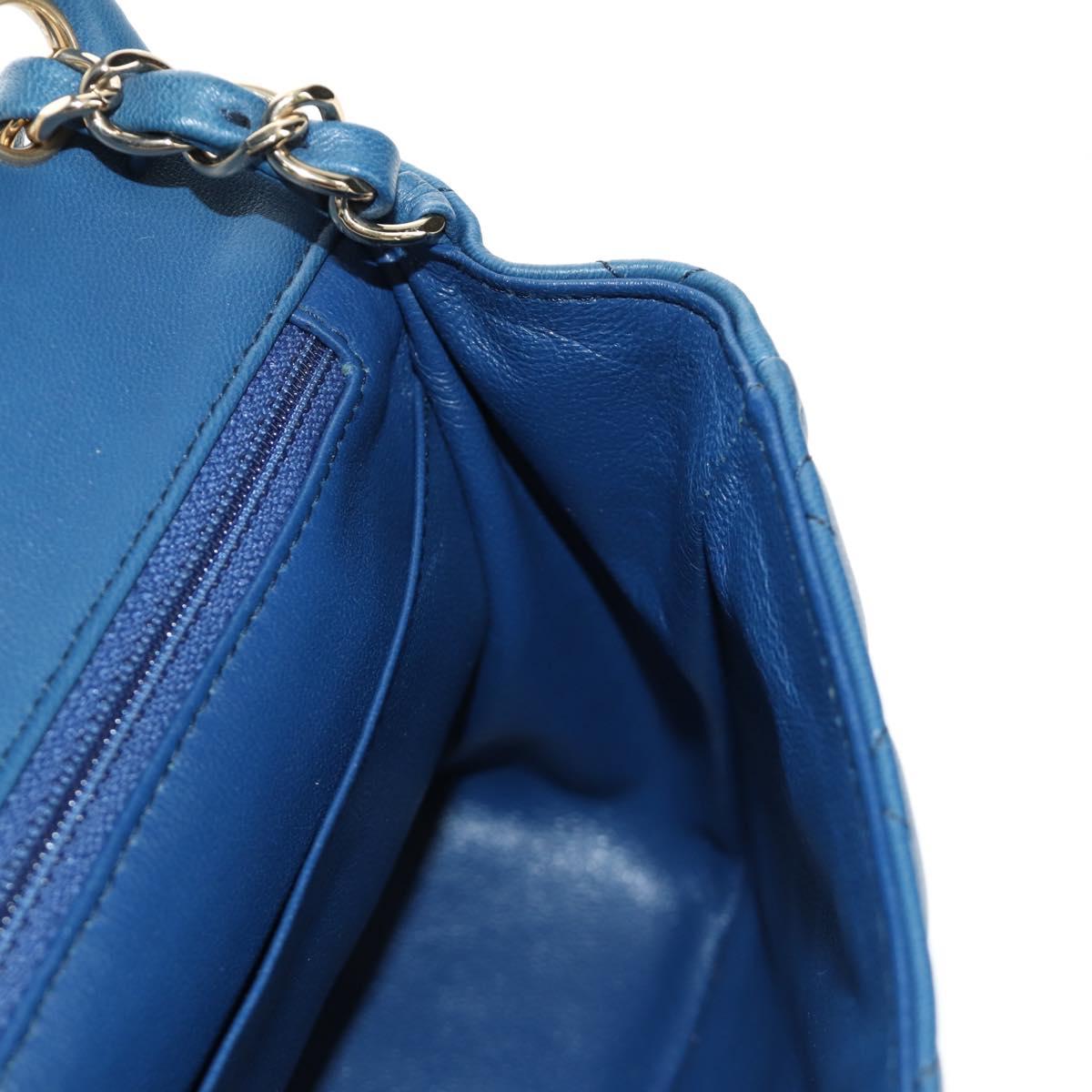 CHANEL Chain Mini Matelasse 16 Shoulder Bag Lamb Skin Blue Gold CC Auth 183683M