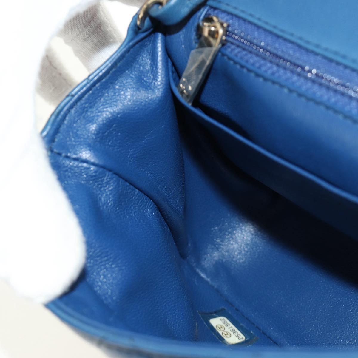 CHANEL Chain Mini Matelasse 16 Shoulder Bag Lamb Skin Blue Gold CC Auth 183683M
