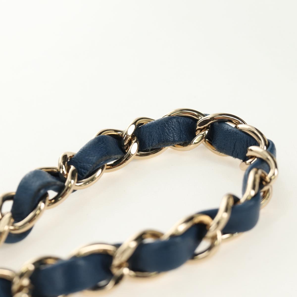 CHANEL Chain Mini Matelasse 16 Shoulder Bag Lamb Skin Blue Gold CC Auth 183683M