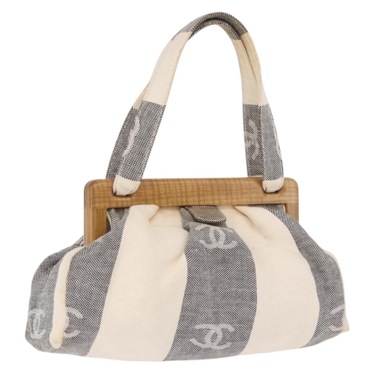 CHANEL Hand Bag Canvas Gray Gold CC Auth 183684