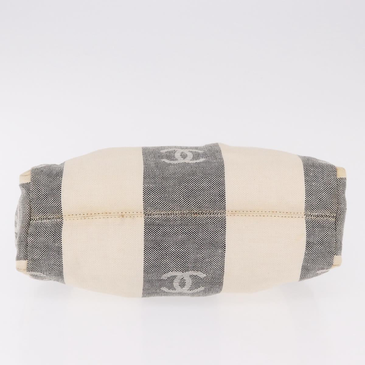 CHANEL Hand Bag Canvas Gray Gold CC Auth 183684