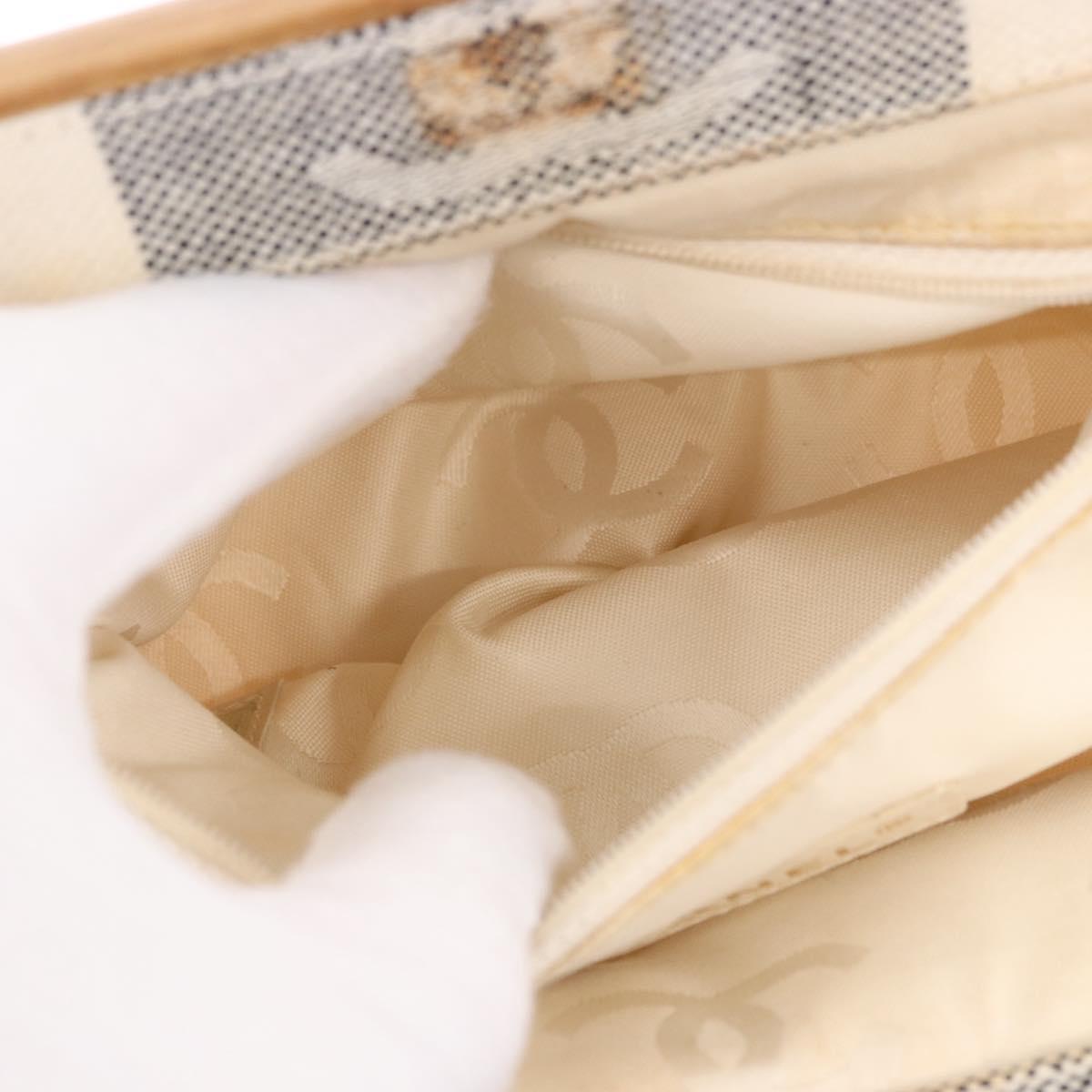 CHANEL Hand Bag Canvas Gray Gold CC Auth 183684