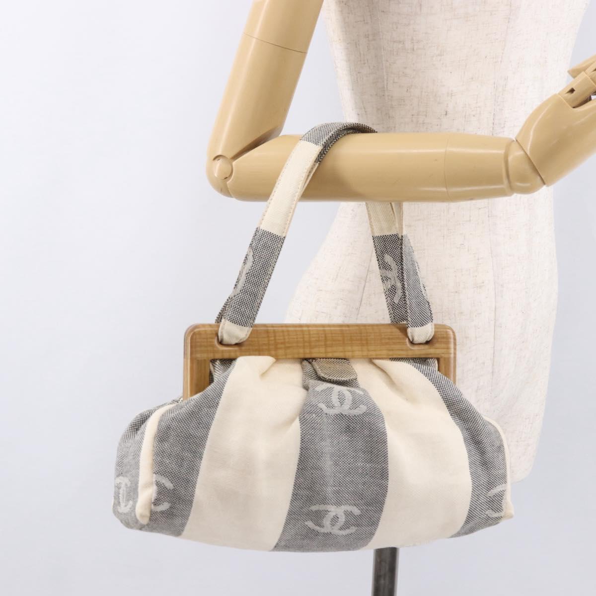 CHANEL Hand Bag Canvas Gray Gold CC Auth 183684