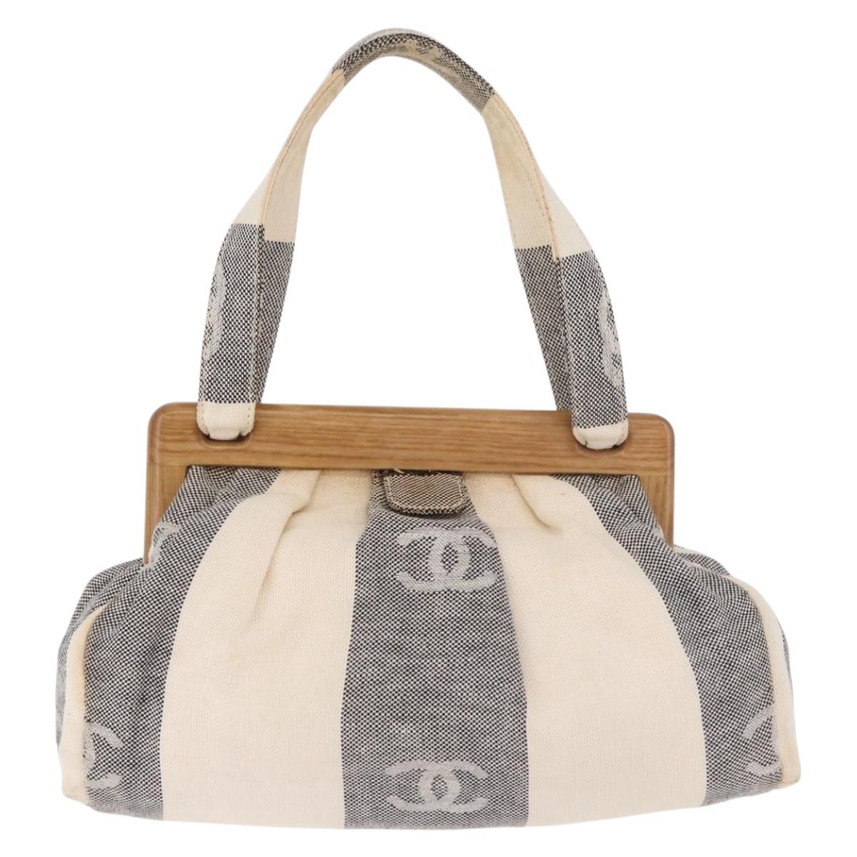 CHANEL Hand Bag Canvas Gray Gold CC Auth 183684