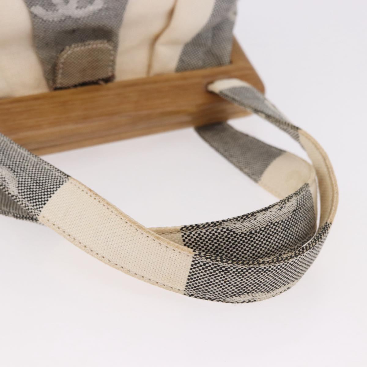 CHANEL Hand Bag Canvas Gray Gold CC Auth 183684