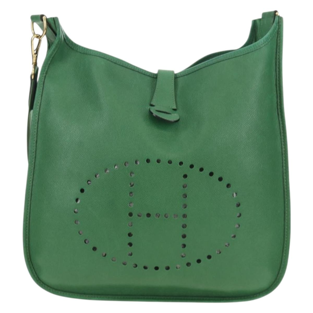 HERMES Evelyn 1GM Shoulder Bag Leather Green Gold Auth 183685V