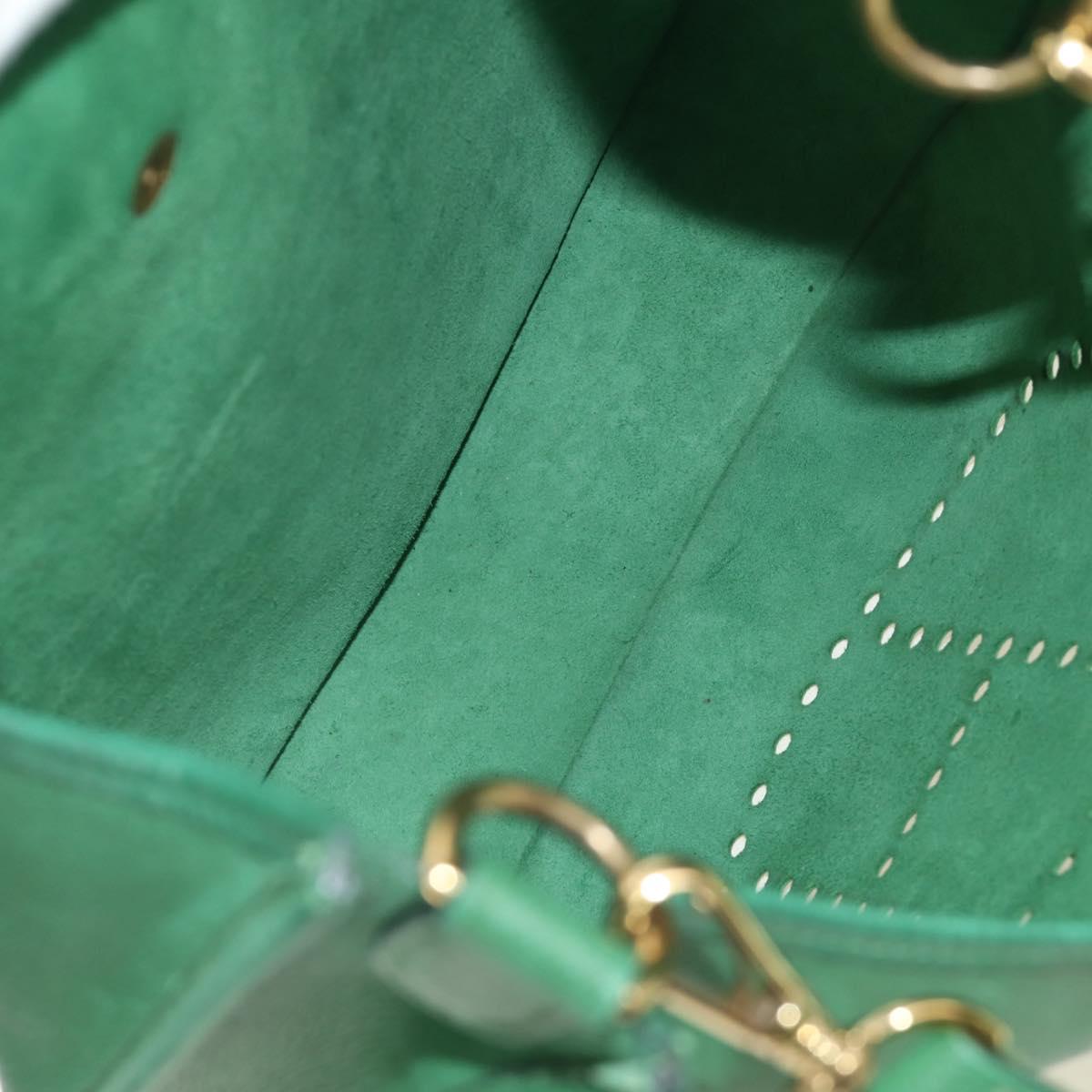 HERMES Evelyn 1GM Shoulder Bag Leather Green Gold Auth 183685V