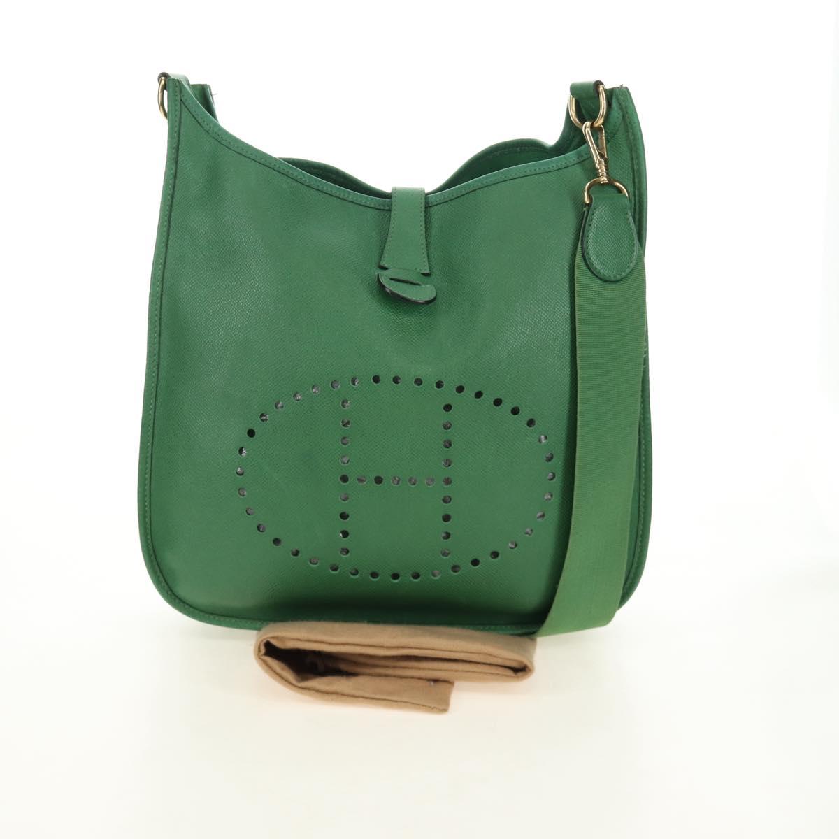HERMES Evelyn 1GM Shoulder Bag Leather Green Gold Auth 183685V