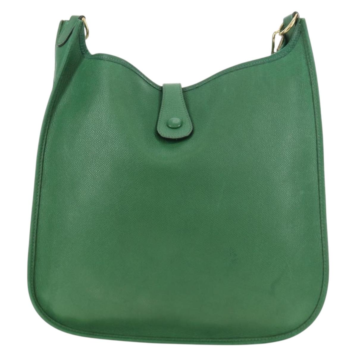 HERMES Evelyn 1GM Shoulder Bag Leather Green Gold Auth 183685V