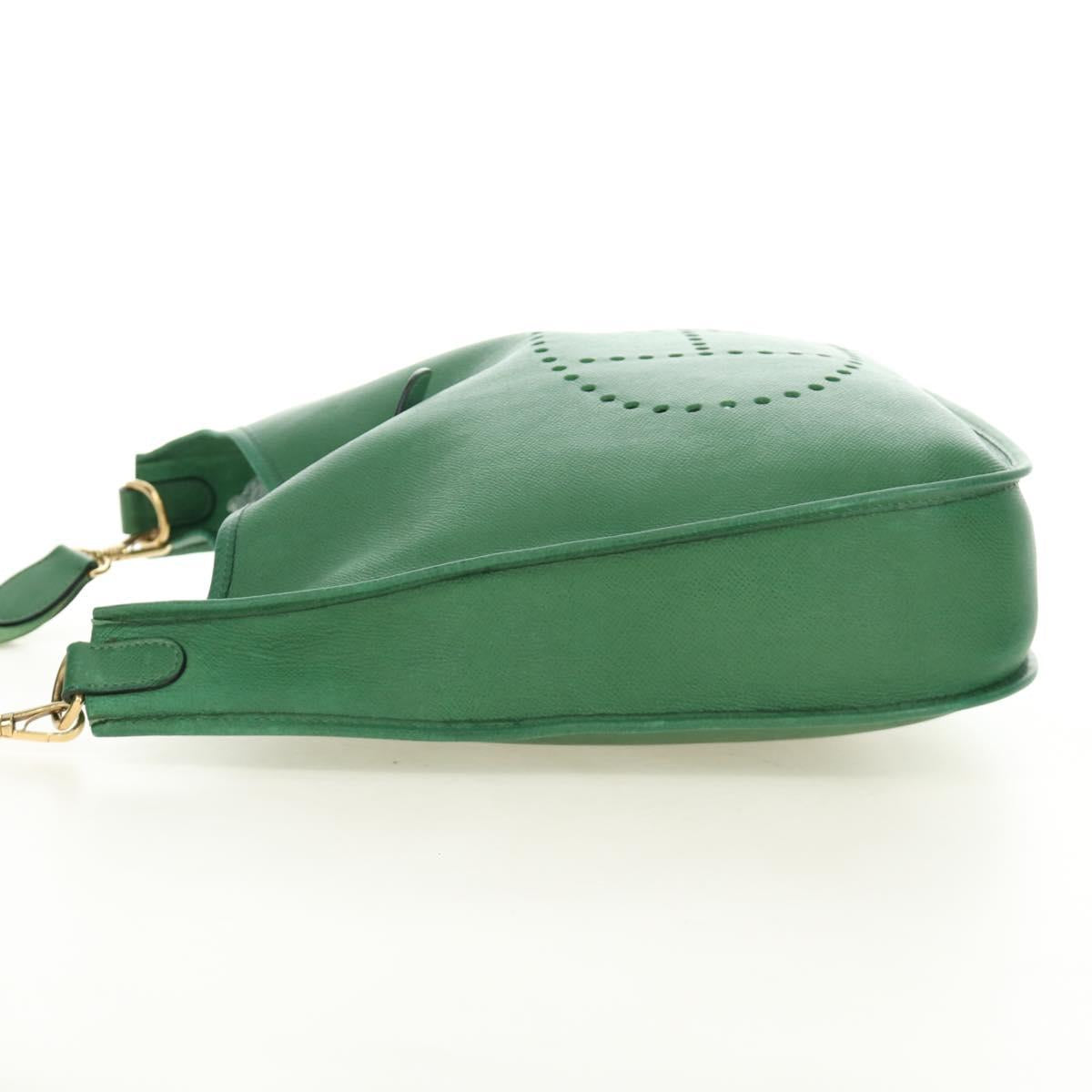 HERMES Evelyn 1GM Shoulder Bag Leather Green Gold Auth 183685V