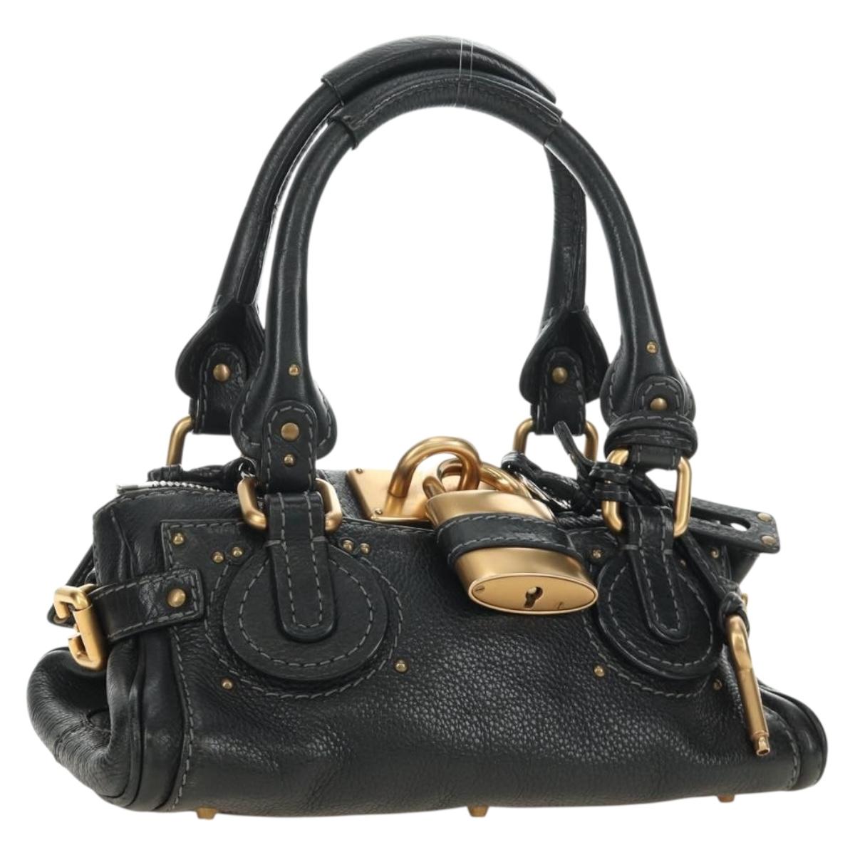Chloe Mini Paddington Hand Bag Leather Black Silver gold Auth 183688M