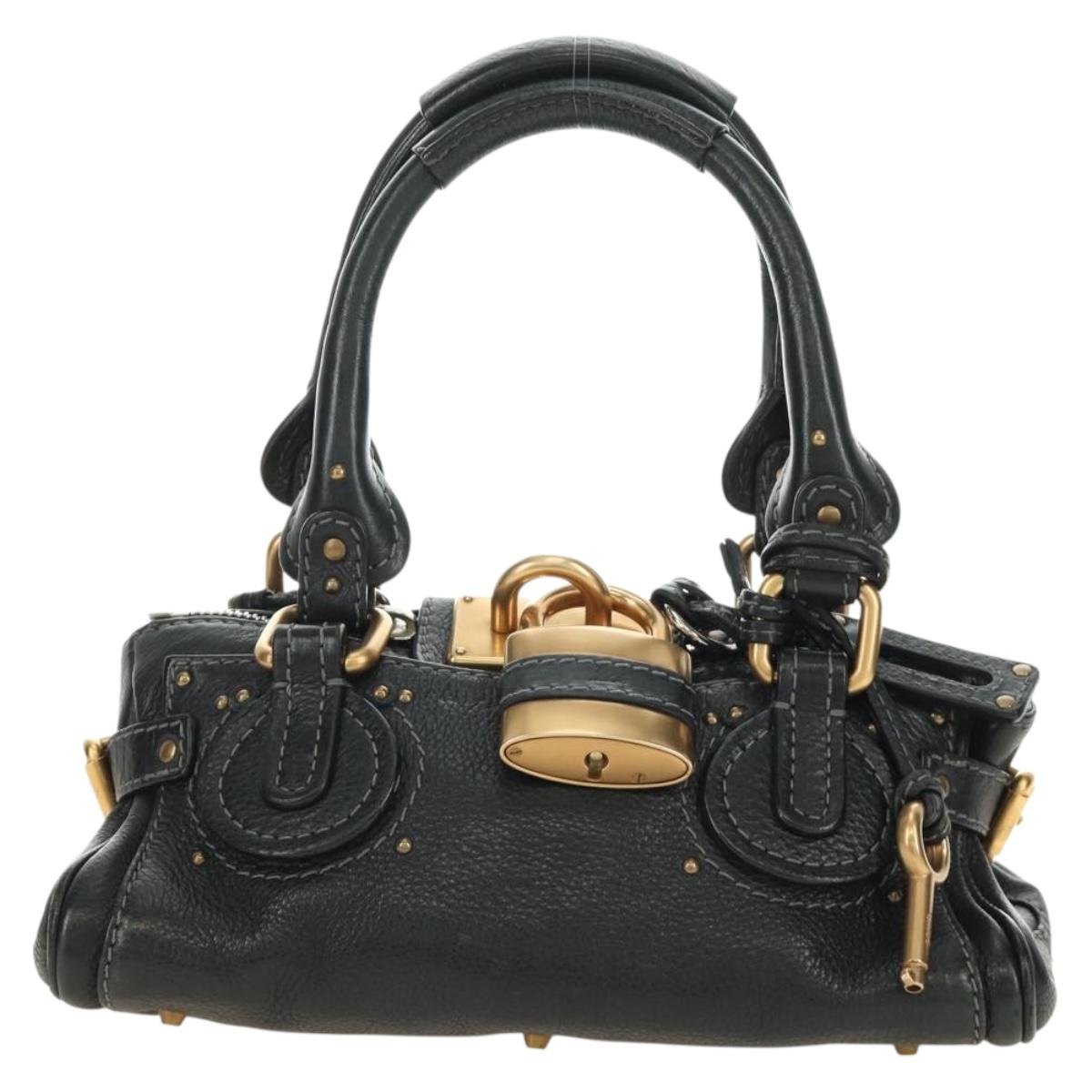 Chloe Mini Paddington Hand Bag Leather Black Silver gold Auth 183688M