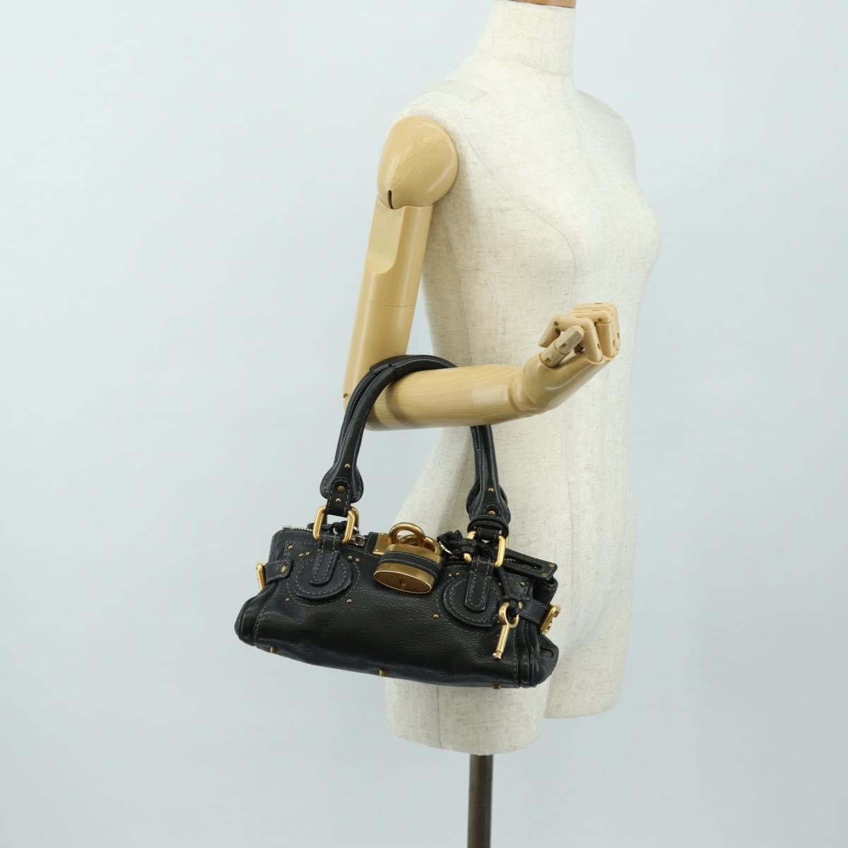 Chloe Mini Paddington Hand Bag Leather Black Silver gold Auth 183688M
