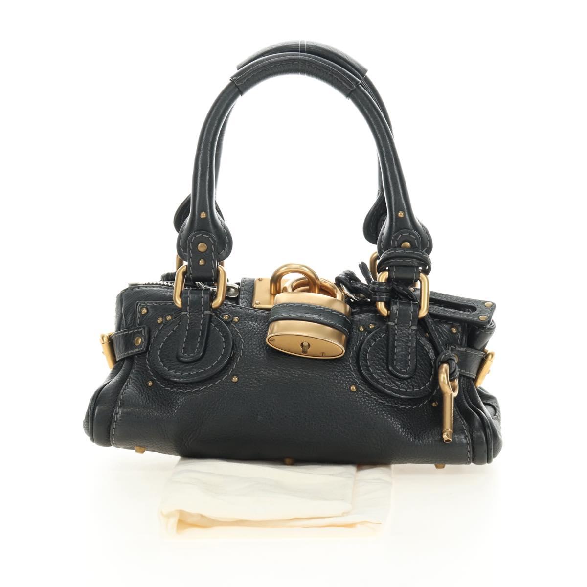 Chloe Mini Paddington Hand Bag Leather Black Silver gold Auth 183688M