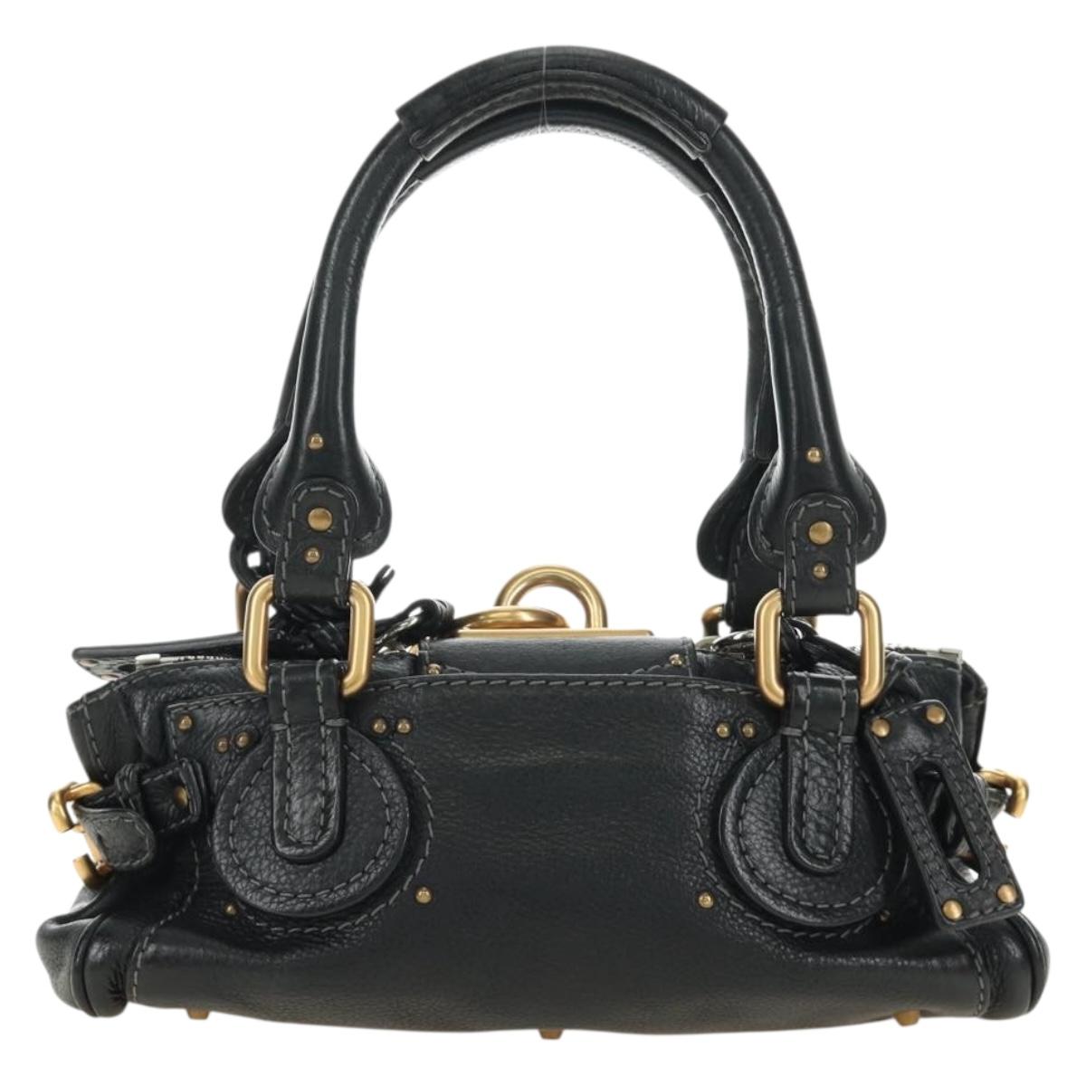 Chloe Mini Paddington Hand Bag Leather Black Silver gold Auth 183688M