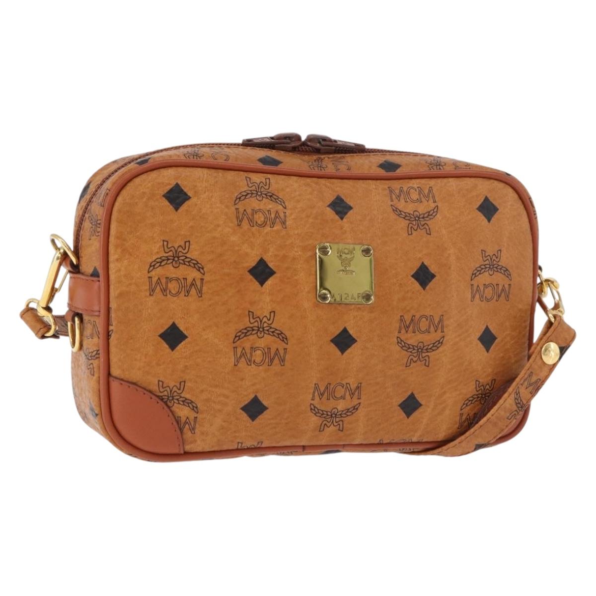 MCM Vicetos Logogram Shoulder Bag PVC Leather Brown Gold Auth 183689