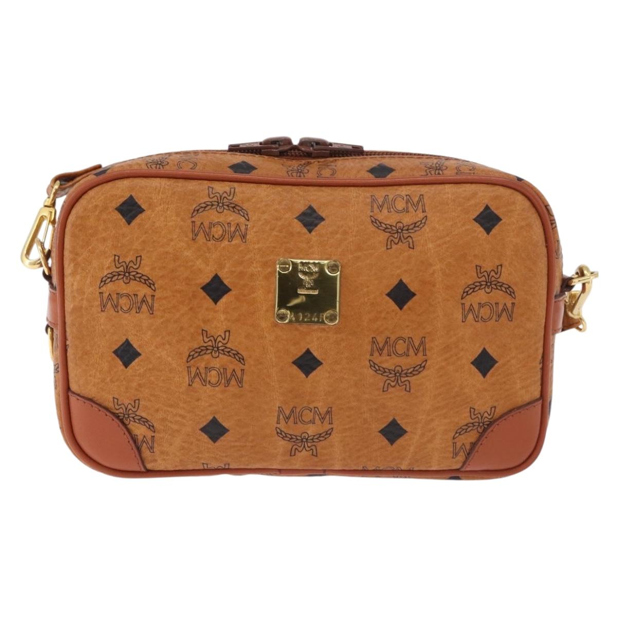 MCM Vicetos Logogram Shoulder Bag PVC Leather Brown Gold Auth 183689