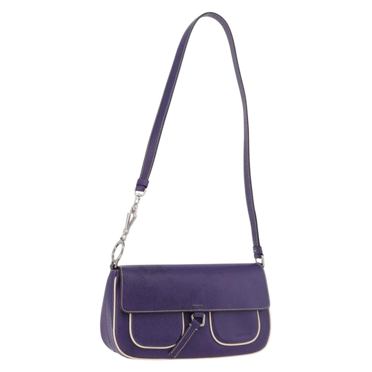PRADA Shoulder Bag Leather Purple Silver Auth 183691A