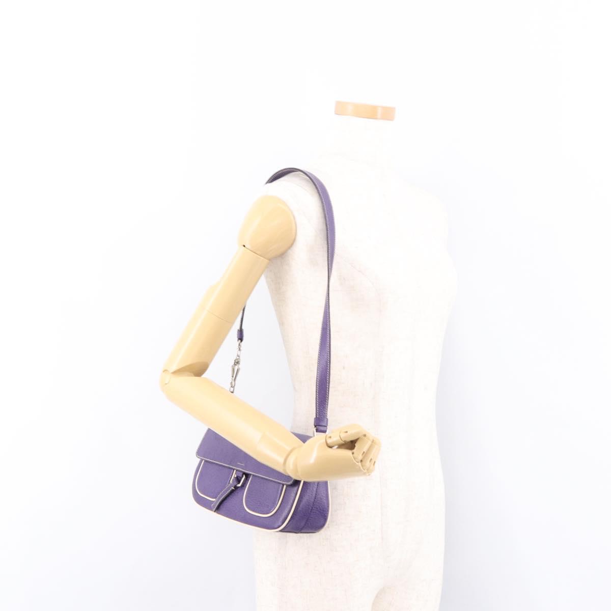 PRADA Shoulder Bag Leather Purple Silver Auth 183691A