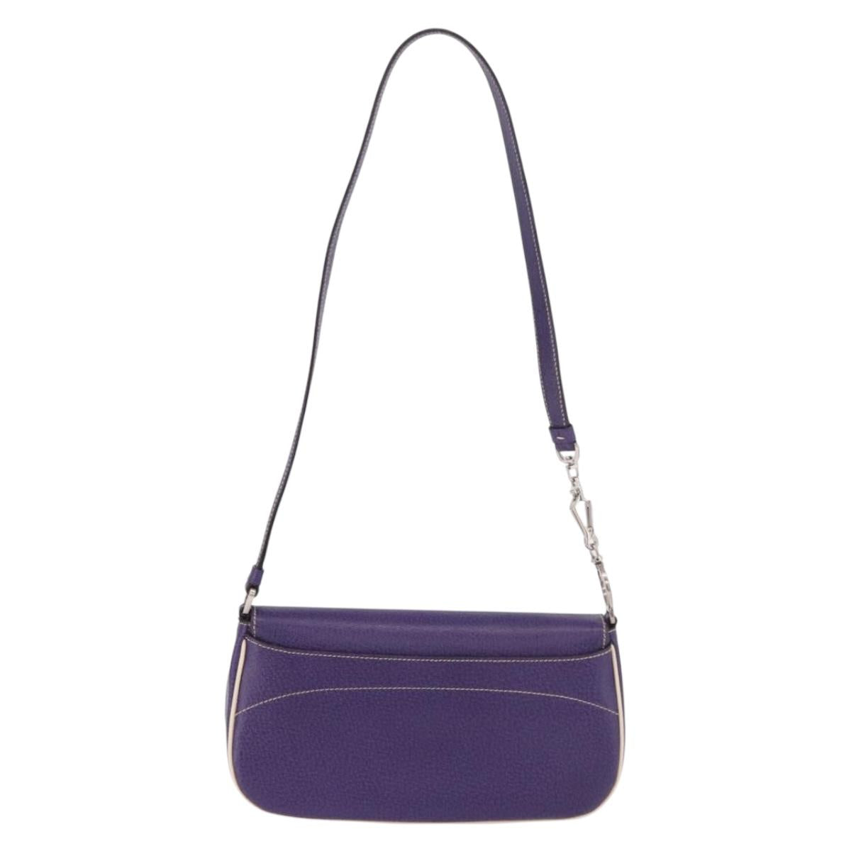 PRADA Shoulder Bag Leather Purple Silver Auth 183691A