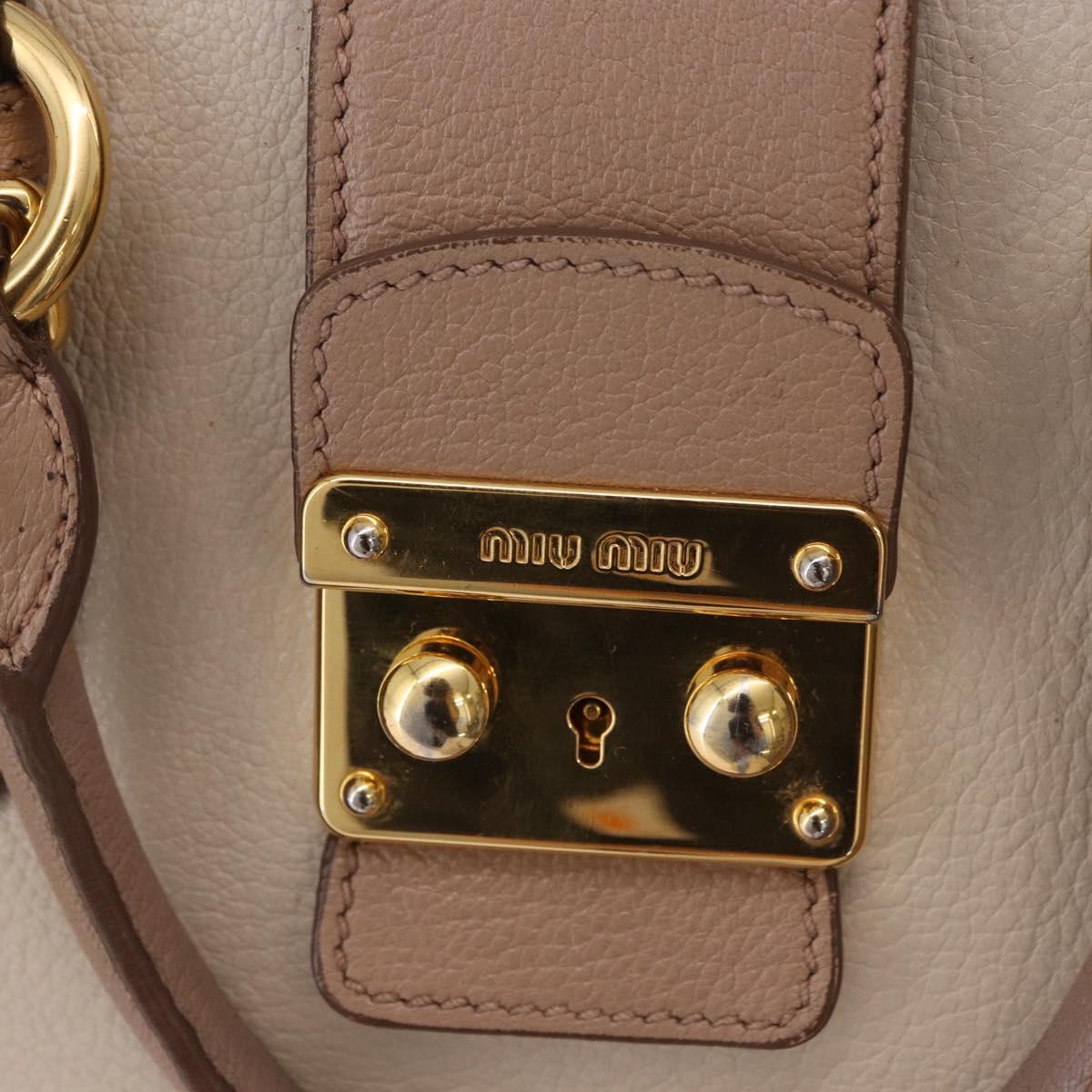 Miu Miu Hand Bag Leather 2way Ivory Gold Auth 183692A