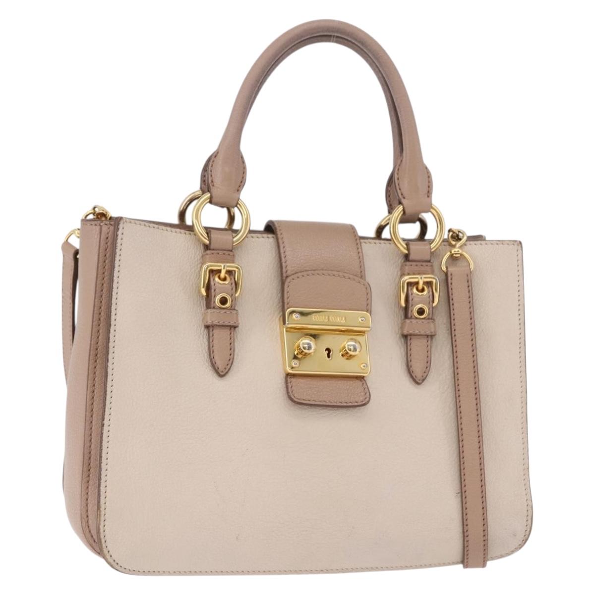 Miu Miu Hand Bag Leather 2way Ivory Gold Auth 183692A
