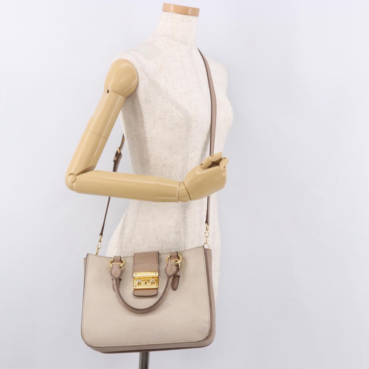 Miu Miu Hand Bag Leather 2way Ivory Gold Auth 183692A
