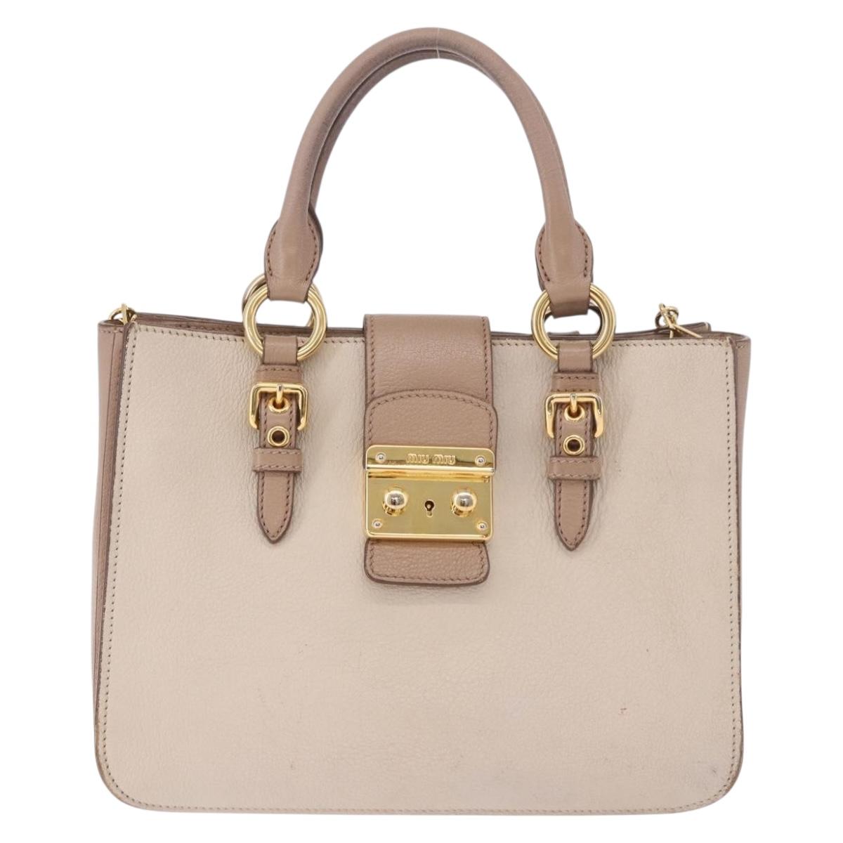 Miu Miu Hand Bag Leather 2way Ivory Gold Auth 183692A