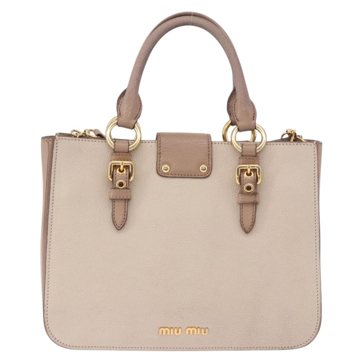 Miu Miu Hand Bag Leather 2way Ivory Gold Auth 183692A
