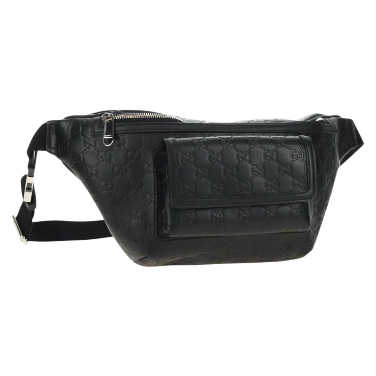 GUCCI GG Canvas Guccissima Waist Leather Outlet Black Silver 779895 Auth 183693M