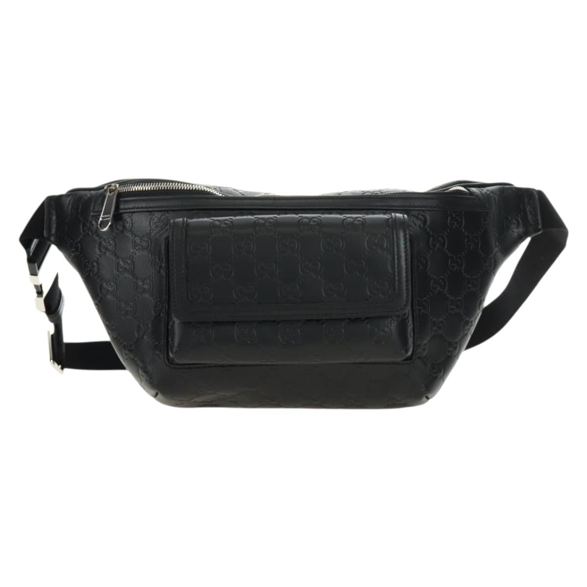 GUCCI GG Canvas Guccissima Waist Leather Outlet Black Silver 779895 Auth 183693M