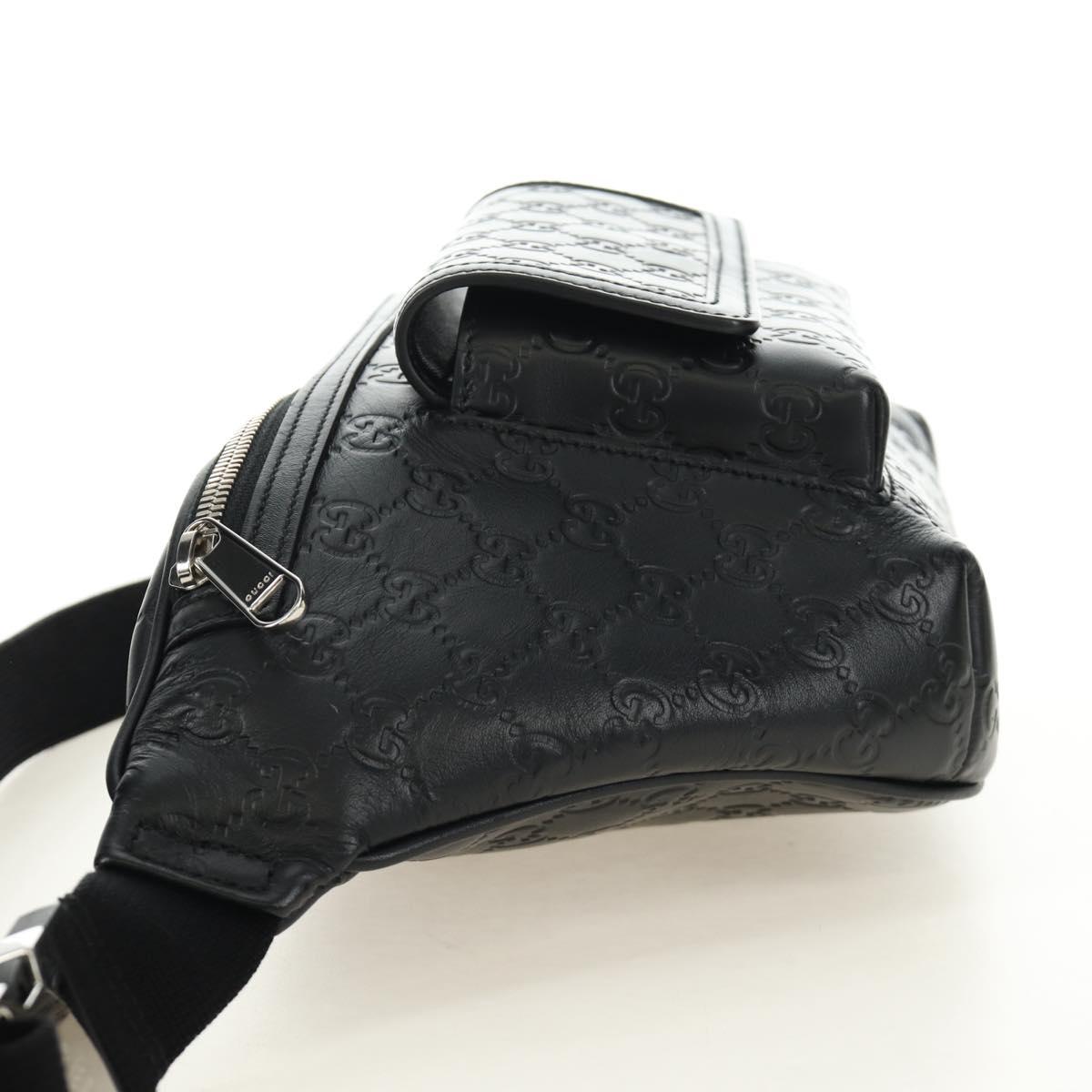 GUCCI GG Canvas Guccissima Waist Leather Outlet Black Silver 779895 Auth 183693M