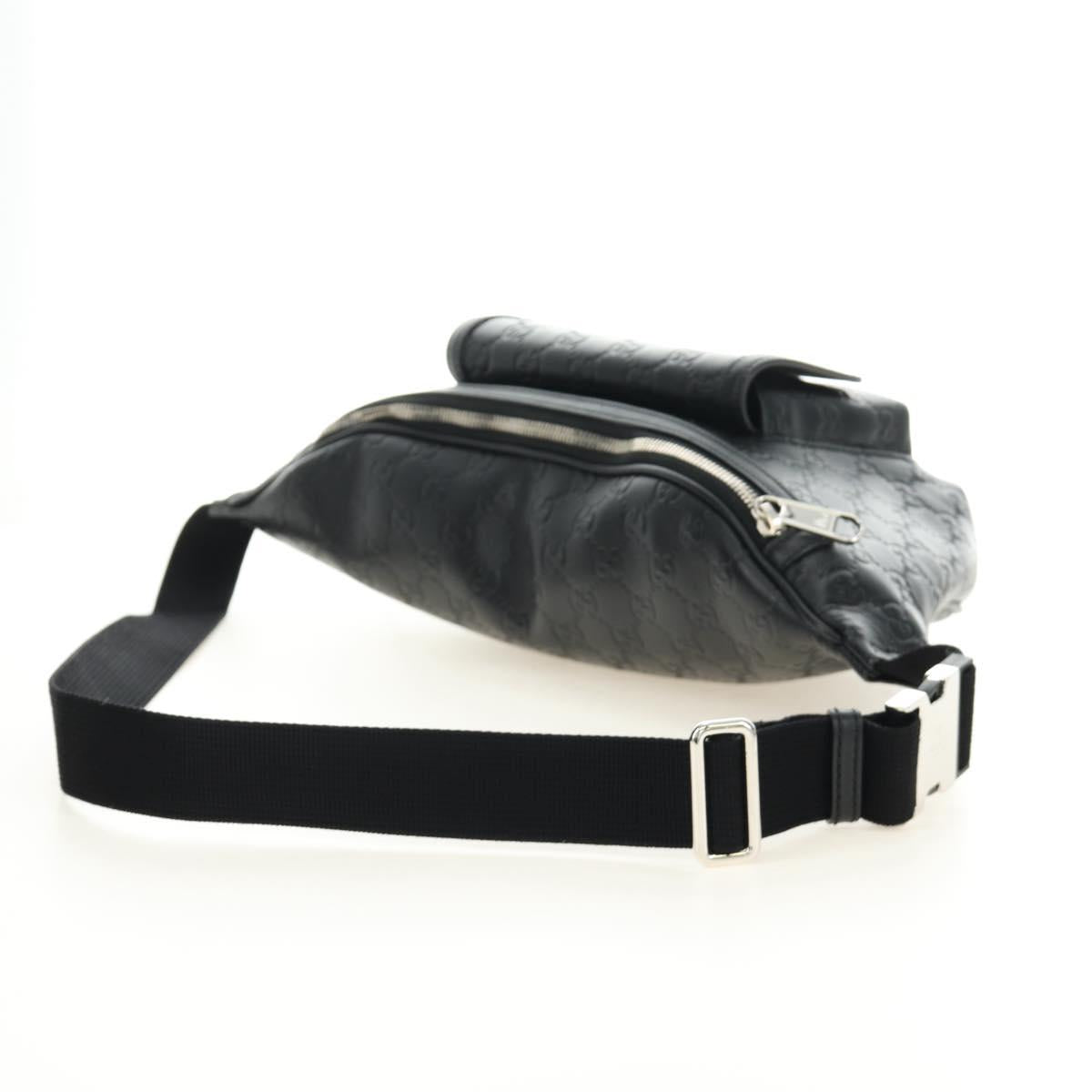 GUCCI GG Canvas Guccissima Waist Leather Outlet Black Silver 779895 Auth 183693M