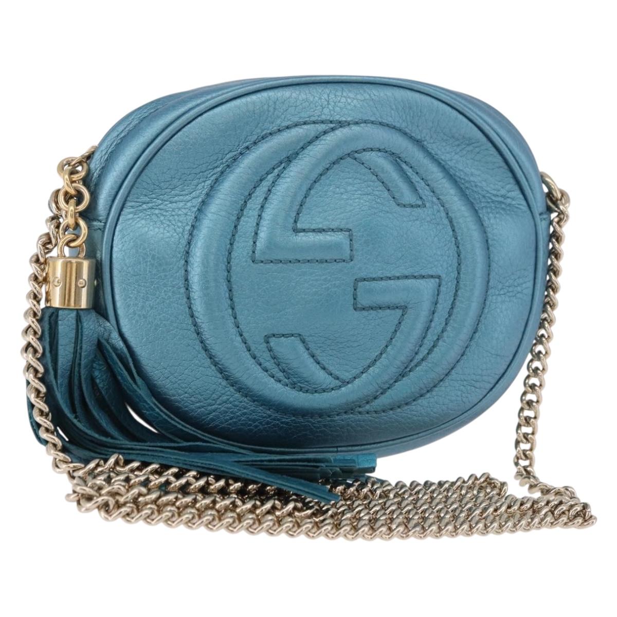 GUCCI Soho Chain Shoulder Bag Leather Blue Gold 353965 Auth 183694A