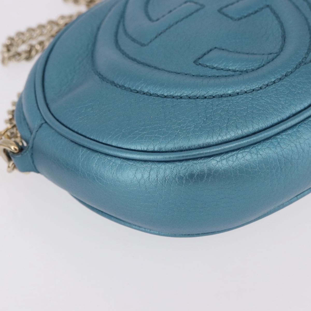 GUCCI Soho Chain Shoulder Bag Leather Blue Gold 353965 Auth 183694A