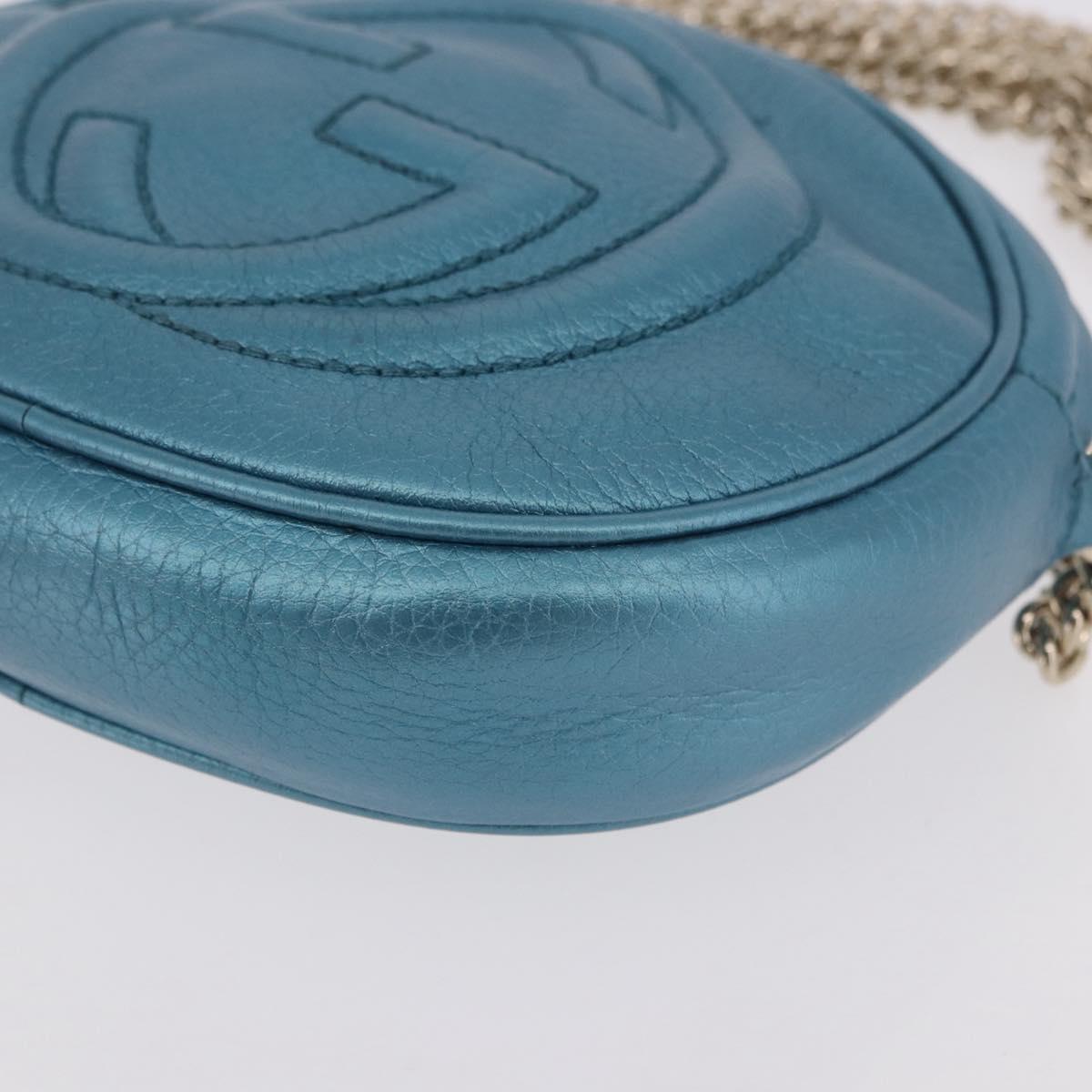 GUCCI Soho Chain Shoulder Bag Leather Blue Gold 353965 Auth 183694A