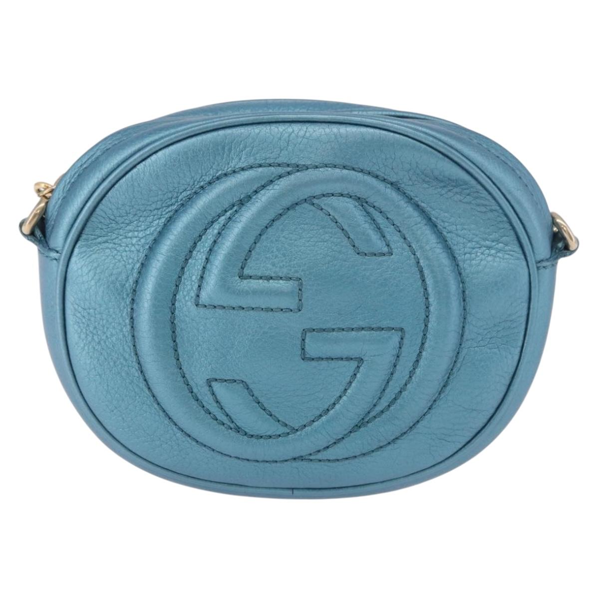 GUCCI Soho Chain Shoulder Bag Leather Blue Gold 353965 Auth 183694A