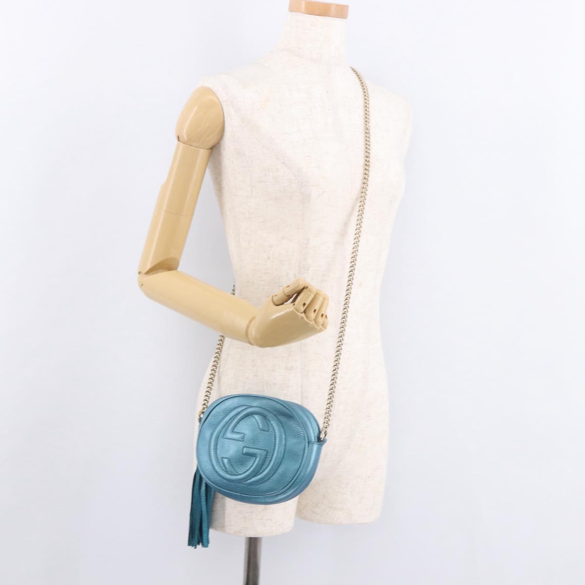GUCCI Soho Chain Shoulder Bag Leather Blue Gold 353965 Auth 183694A