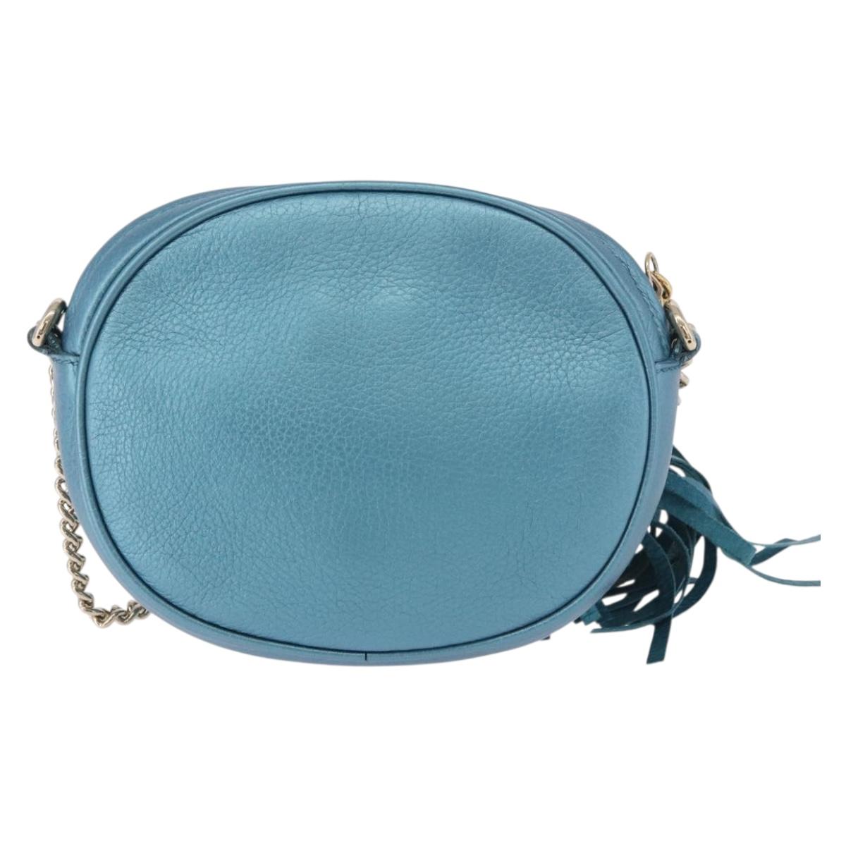 GUCCI Soho Chain Shoulder Bag Leather Blue Gold 353965 Auth 183694A
