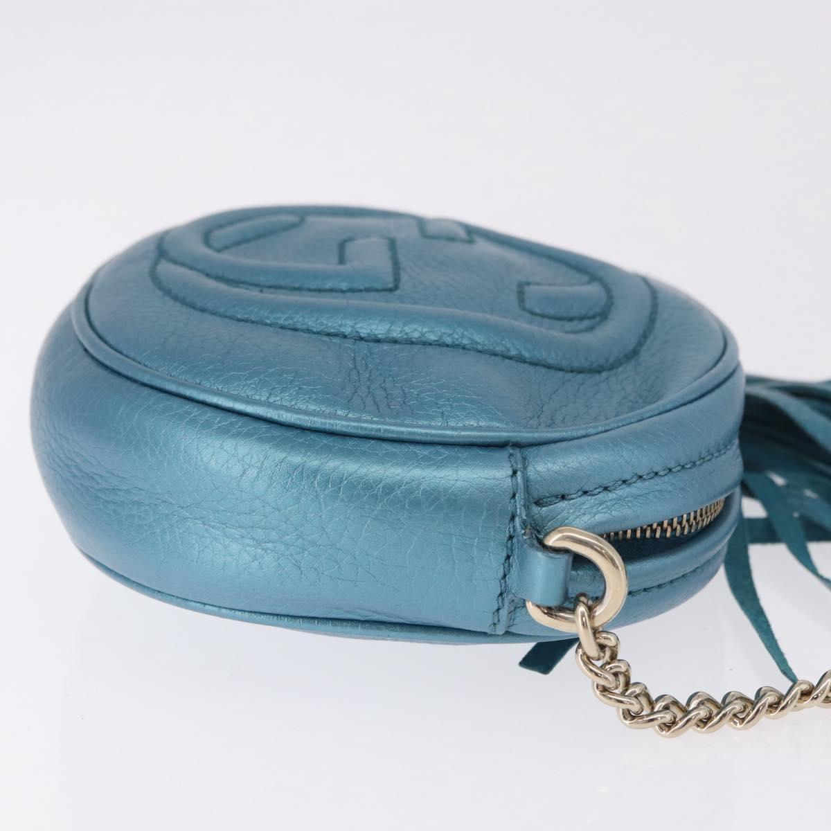 GUCCI Soho Chain Shoulder Bag Leather Blue Gold 353965 Auth 183694A