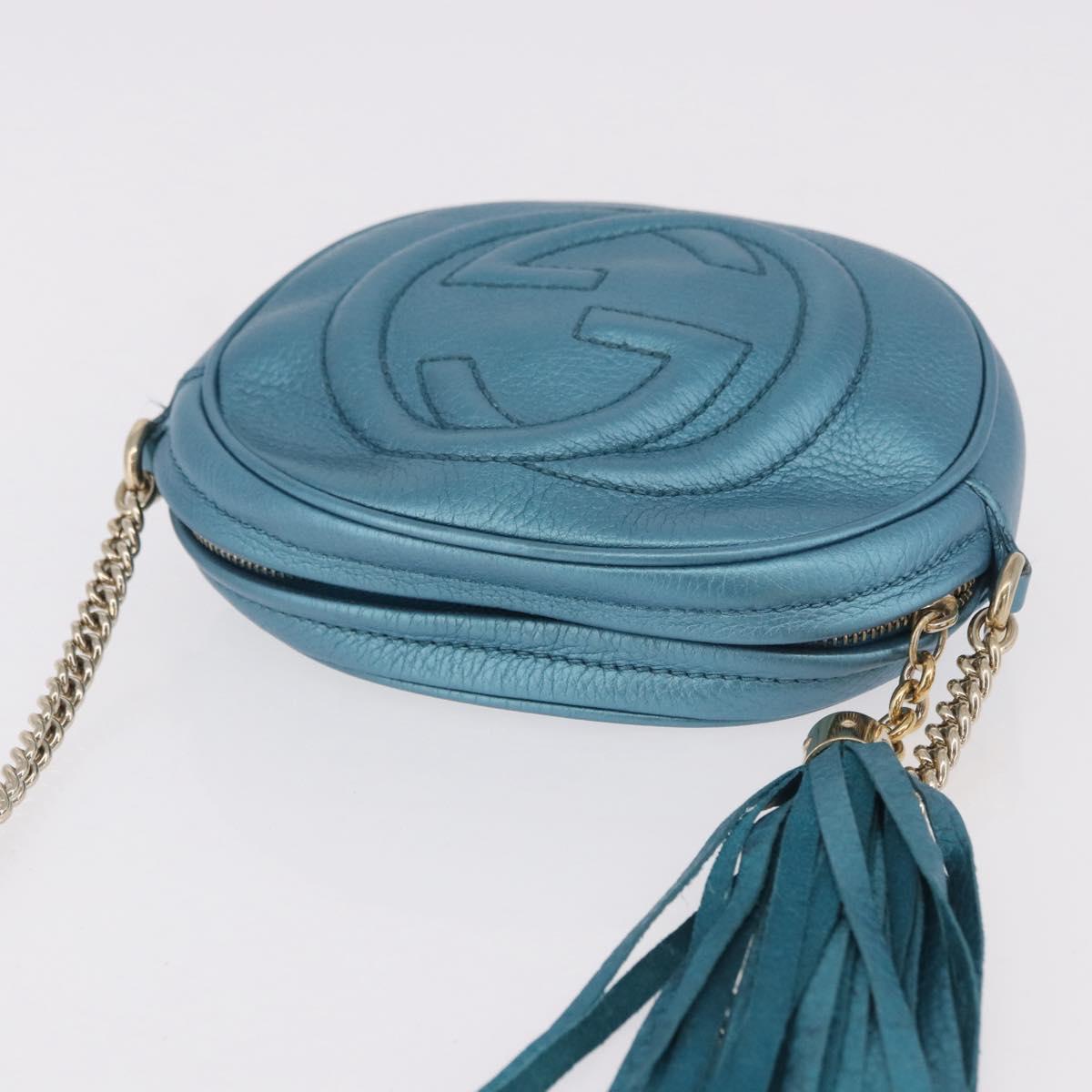 GUCCI Soho Chain Shoulder Bag Leather Blue Gold 353965 Auth 183694A