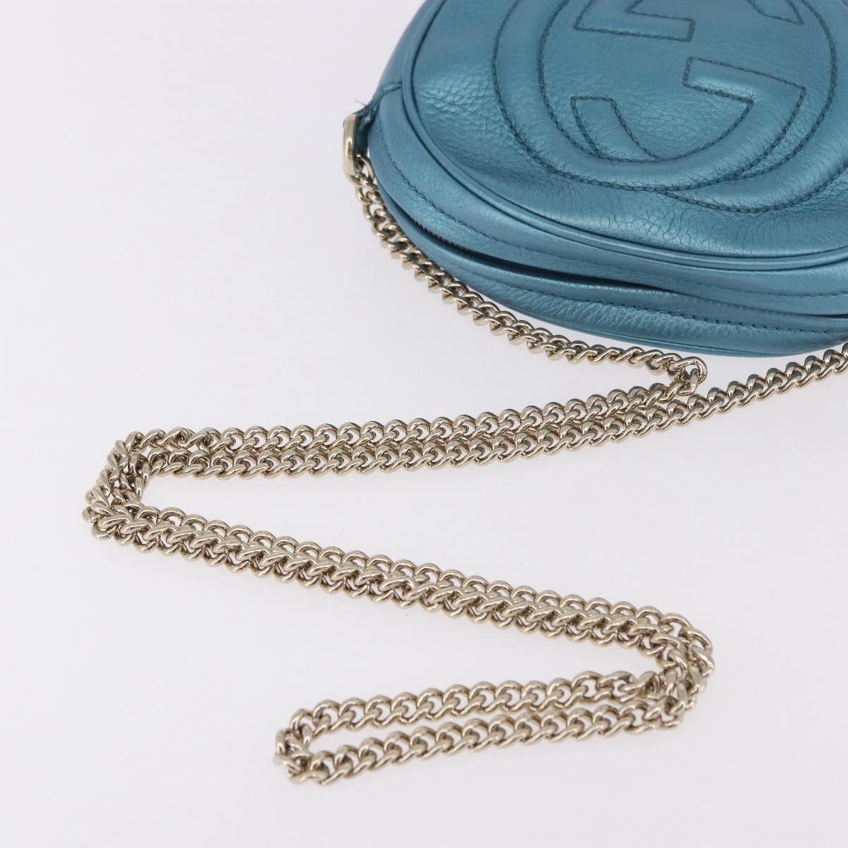 GUCCI Soho Chain Shoulder Bag Leather Blue Gold 353965 Auth 183694A